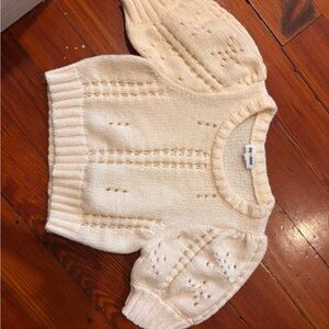 Cream Knit Puff Sleeve Blouse